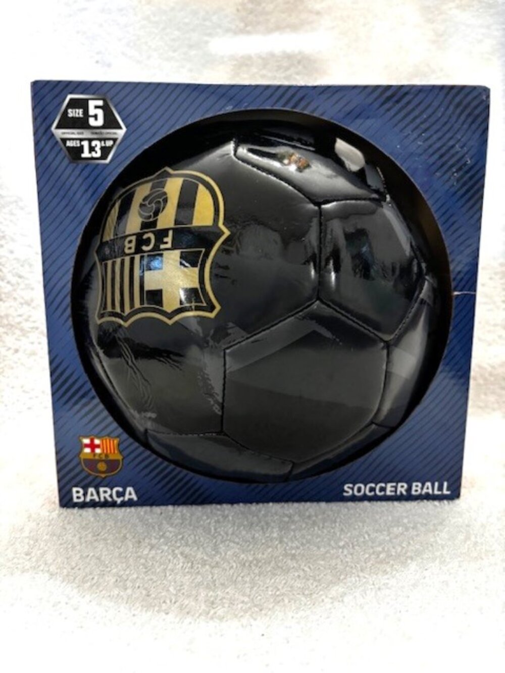 FC Barcelona Size 5 Soccer Ball Black with gold lettering/emblem New in Box
